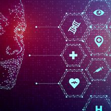 Conceptual illustration of personalized medicine with medical icons next to a human face.