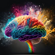 Creativity concept with a brain exploding in colors.