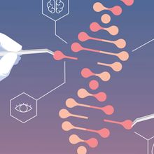 A hand pulling out bases from DNA using forceps.