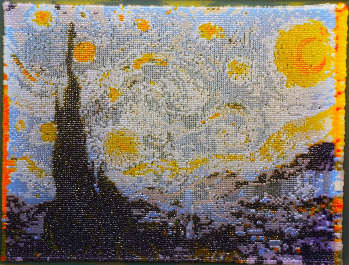 Yeast art replica of Vincent van Gogh’s The Starry Night.