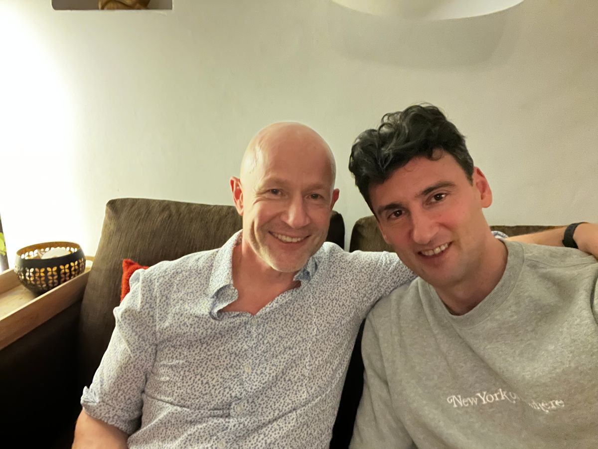 Image of Martin Lercher and Itai Yanai, co-hosts of the podcast Night Science, sit side by side and smile at the camera.